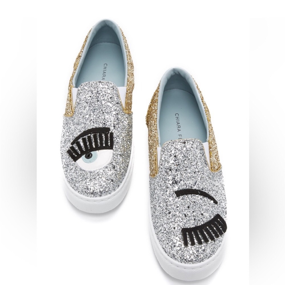 Chiara Ferragni Silver and Gold Glitter Women's Slip-On Shoes